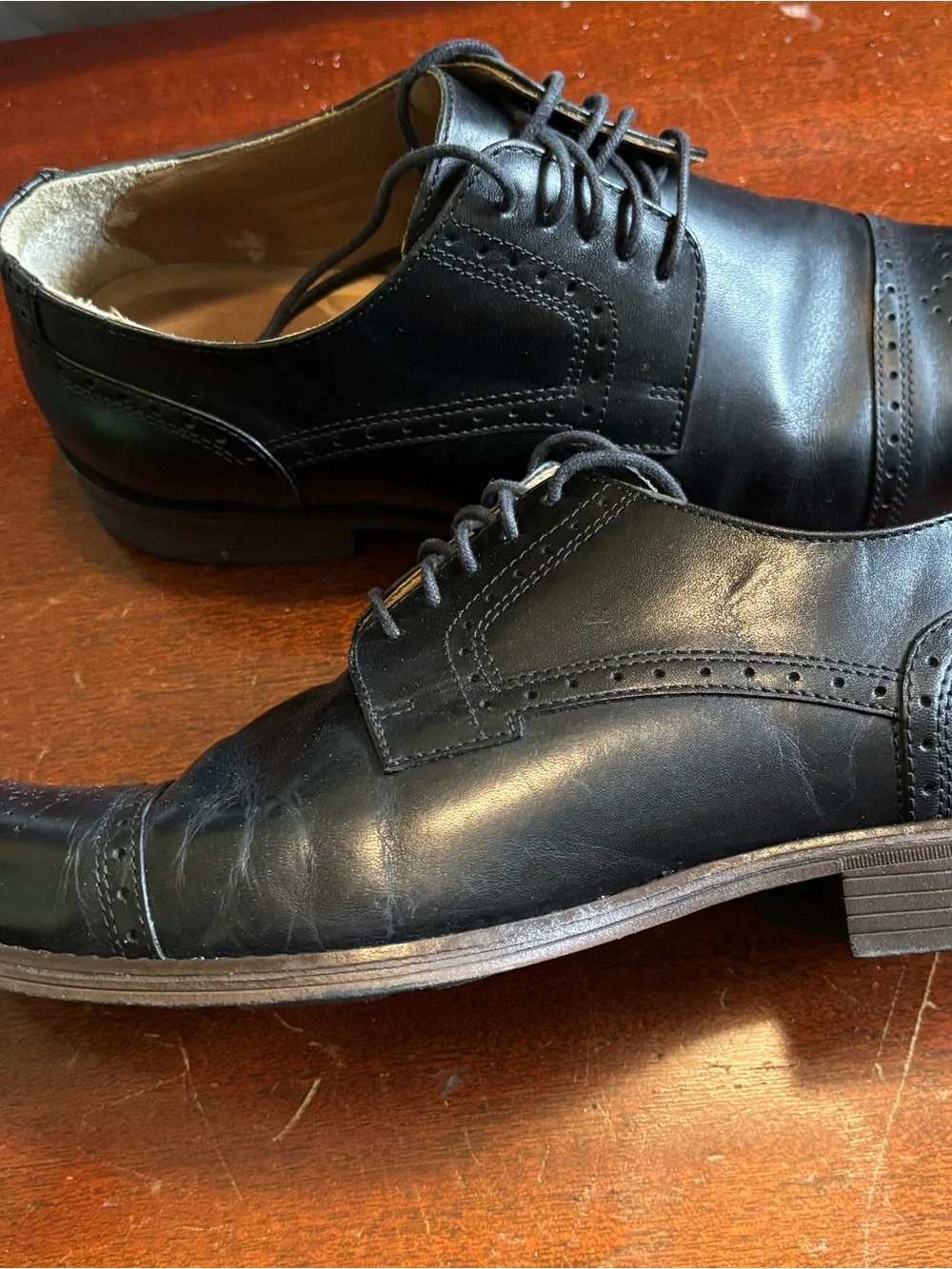 Johnston and Murphy Black Leather Cap-Toe Oxford Dress Shoes